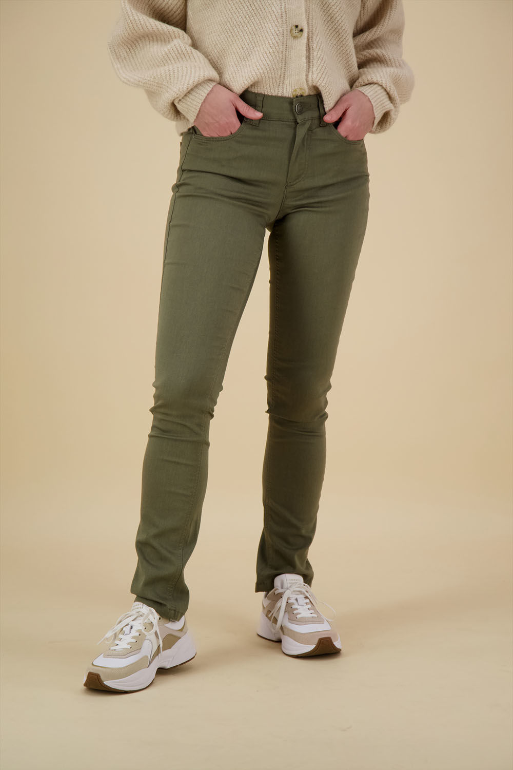 Enjoy Broek Superstretch lang Groen Jeans Gratis bezorging Bomont