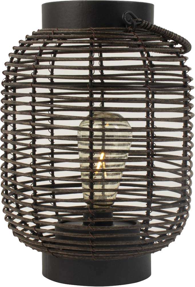 Gusta Rotan lantaarn met LED 17cm Zwart