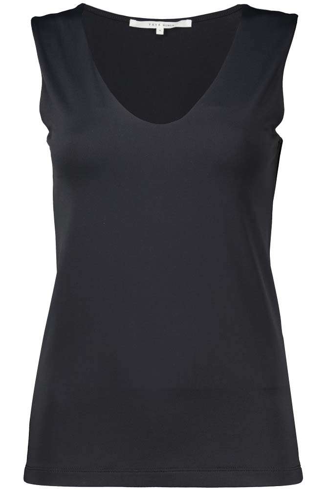 Round V neck singlet Zwart