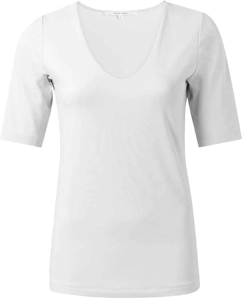 Yaya Round V neck top Wit Korte mouw Gratis bezorging Bomont