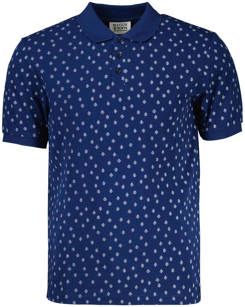 Scotch & Soda Allover printed pique polo in Organ Navy