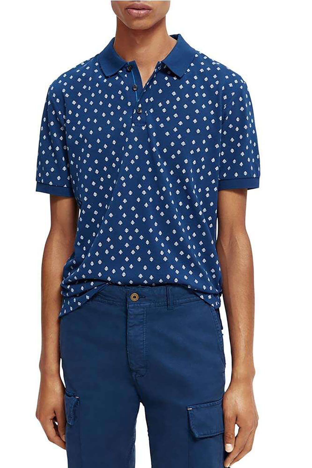 Scotch & Soda Allover printed pique polo in Organ Navy