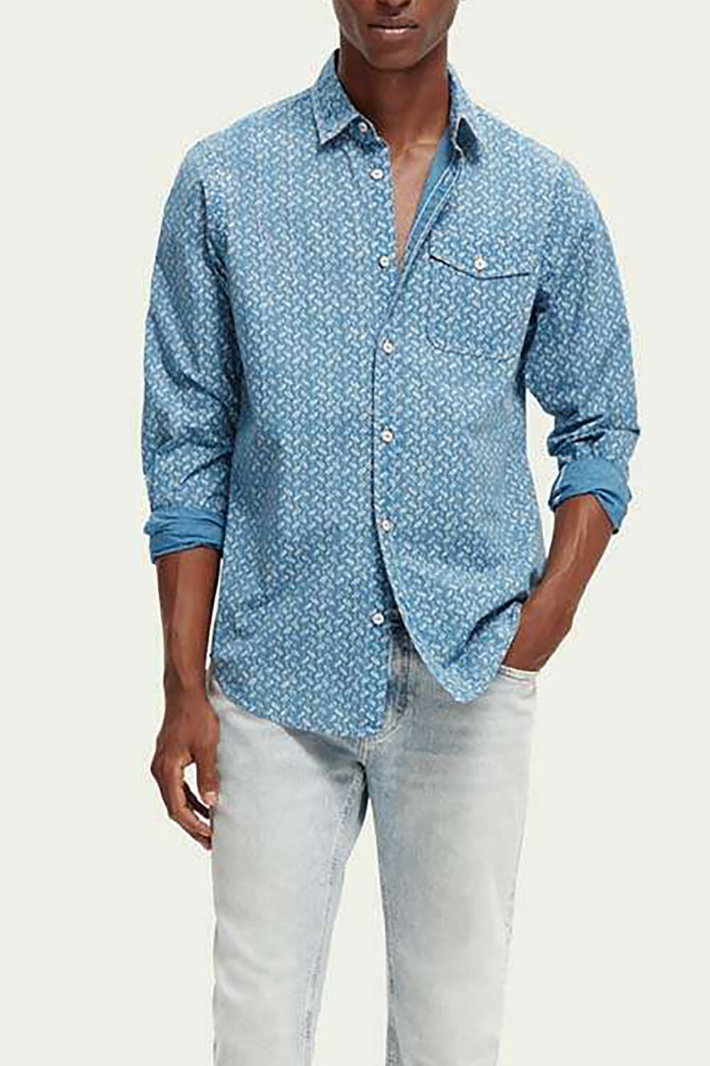Scotch & Soda Regular-Fit printed poplin shirt Navy