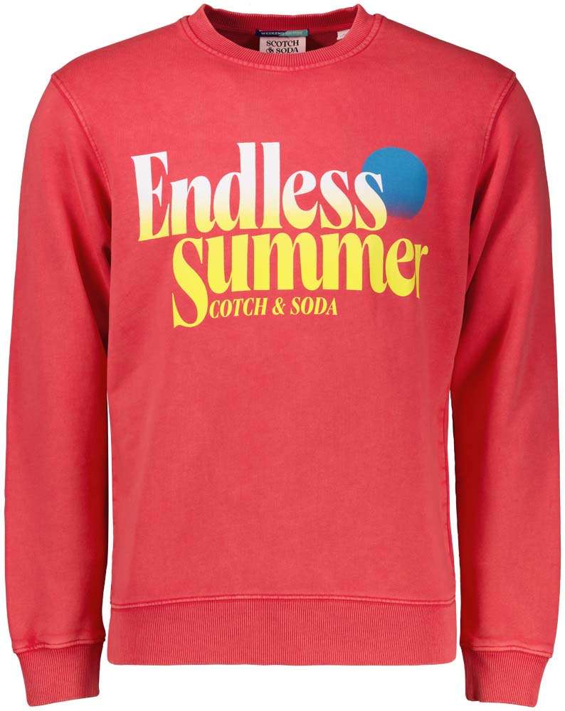 Scotch & Soda Garment-dyed logo crew sweatshirt Rood