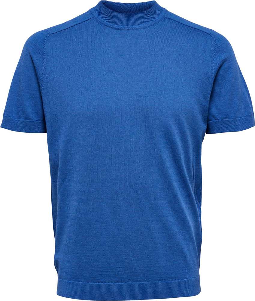Selected Homme slhtown ss knit mock neck vj Kobalt Blauw