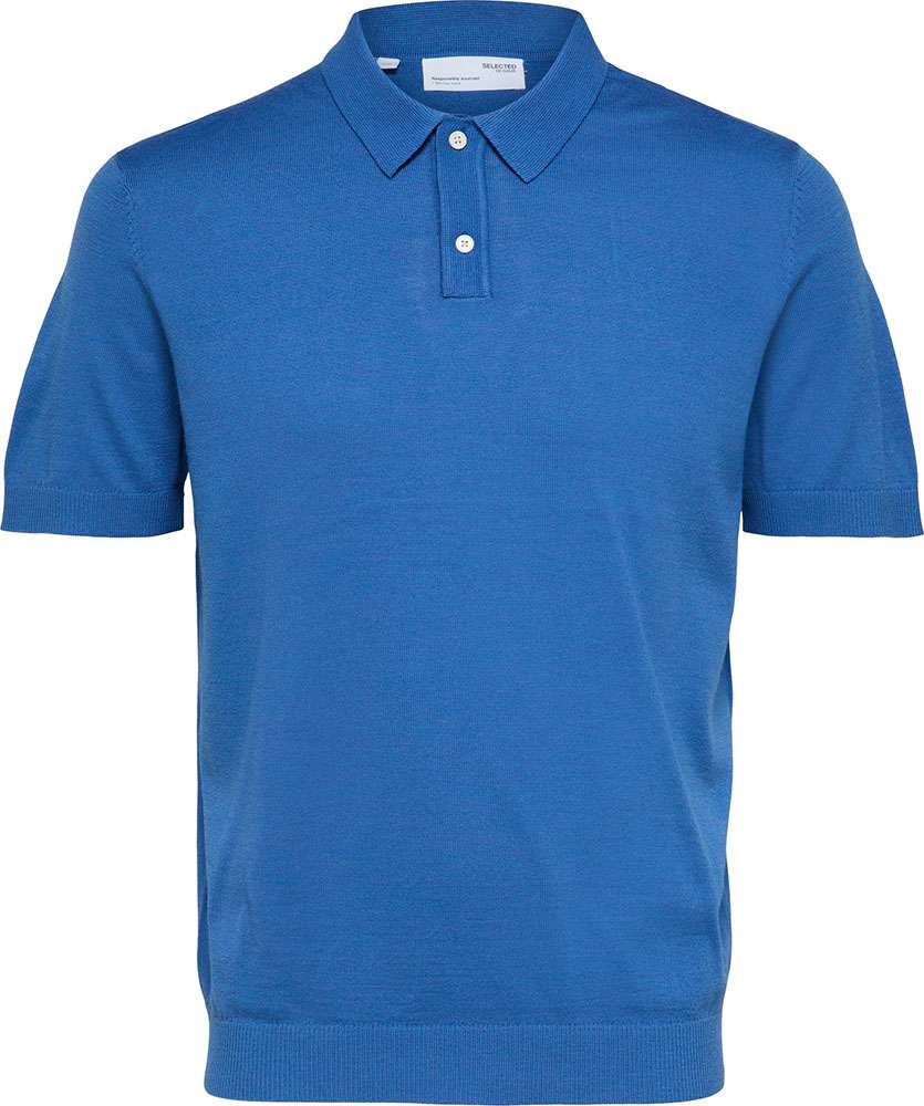 Selected Homme slhtown ss knit polo vj Kobalt Blauw