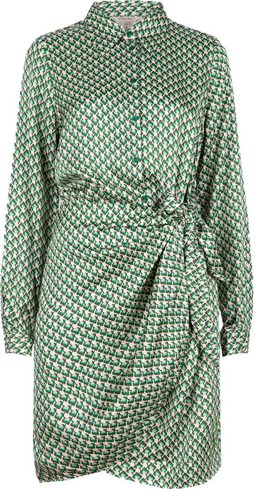 Esqualo Dress knot satin geo graphic print Groen