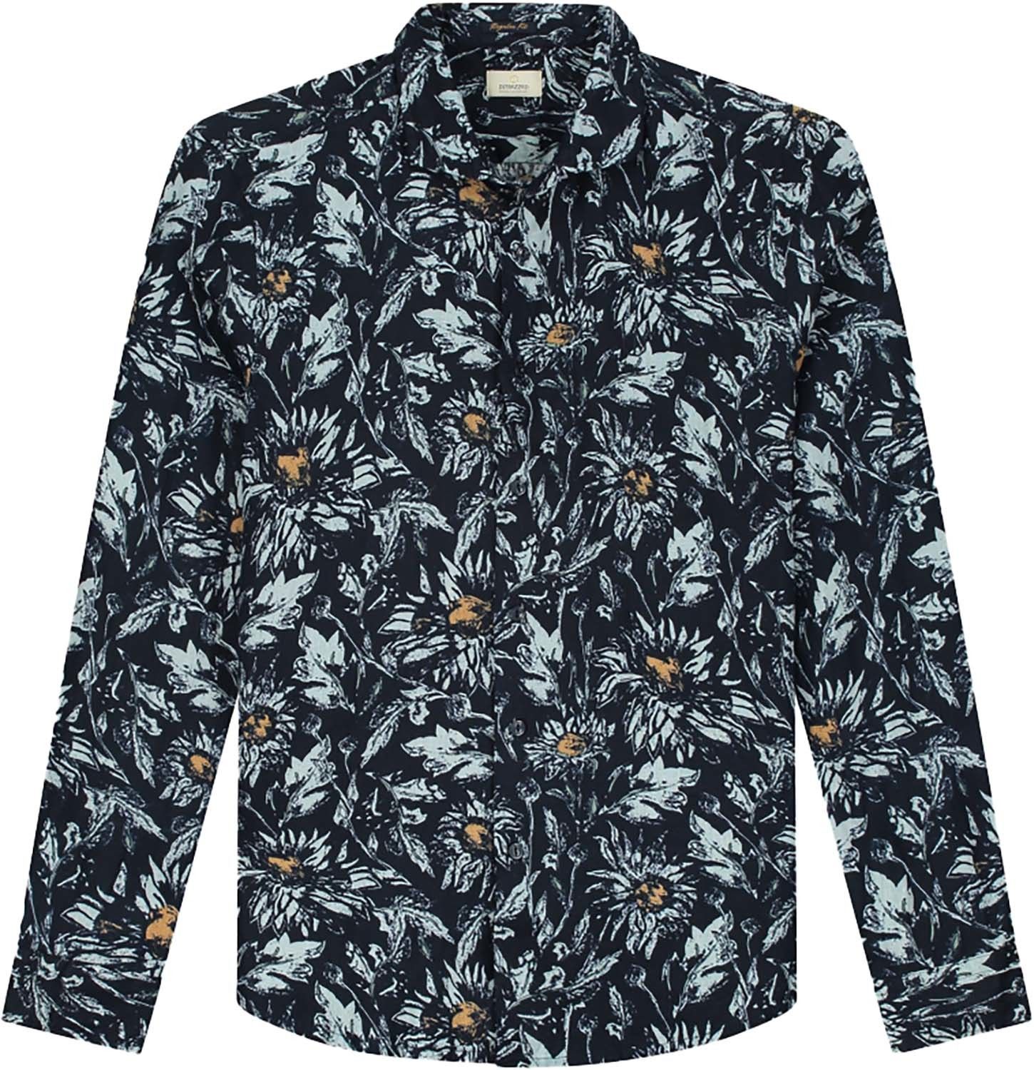 Shirt Painted Linen Flower Blauw