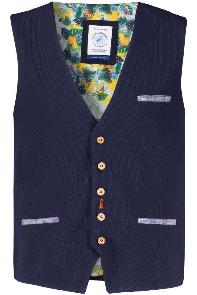 A Fish Named Fred waistcoat washed linen Blauw Vesten Gratis