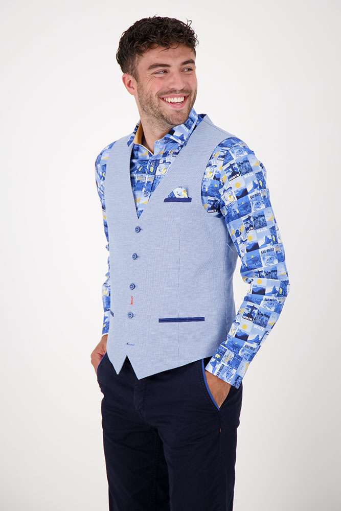 A Fish Named Fred waistcoat washed linen Blauw Vesten Gratis