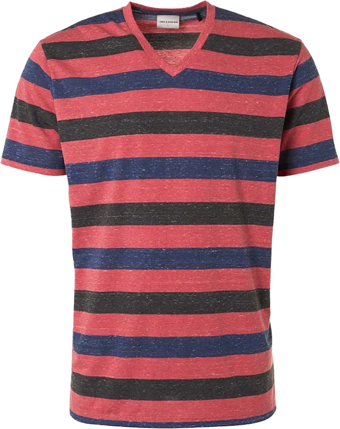No Excess T-Shirt V-Neck Melange Stripes Roze