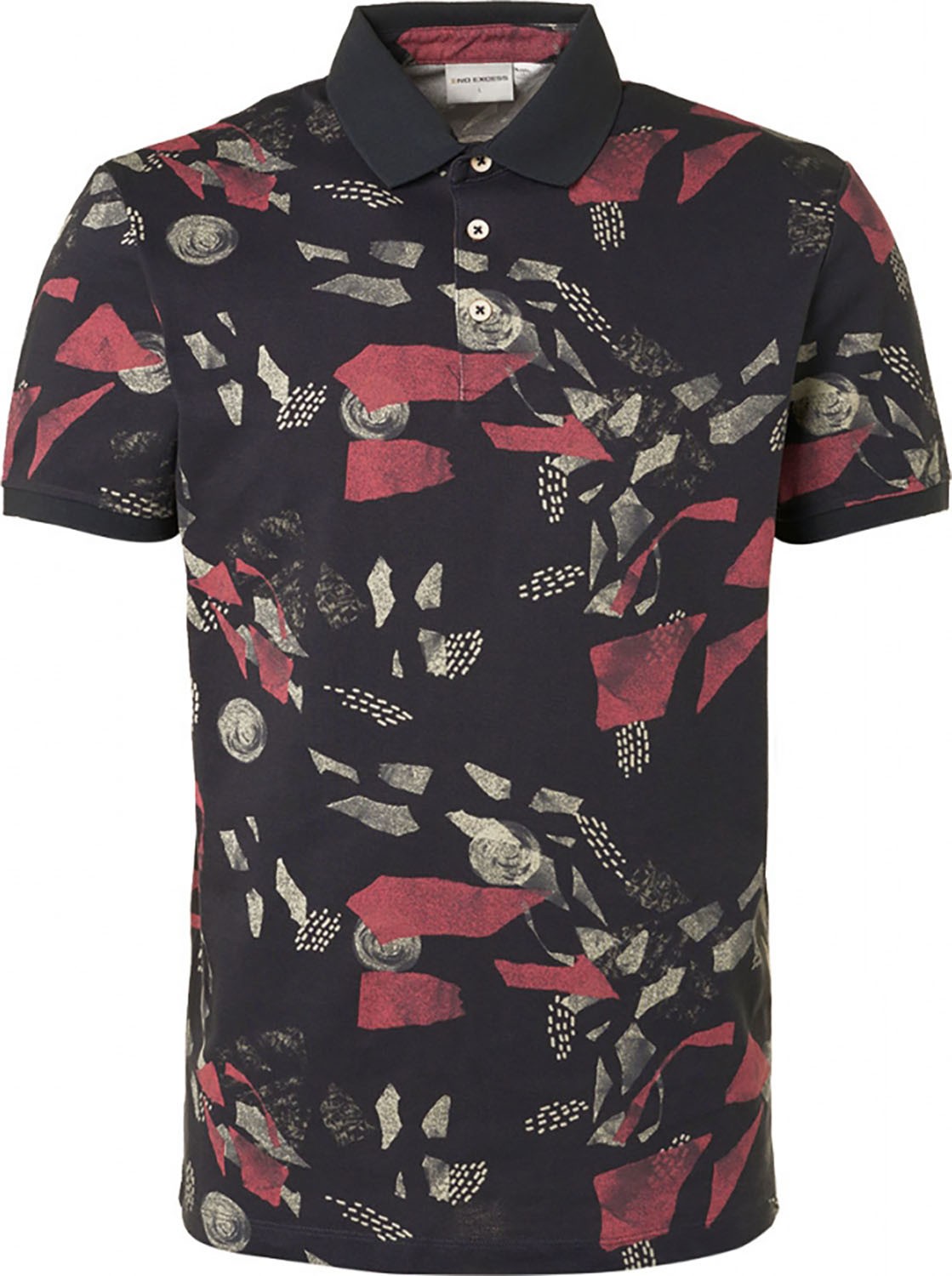 No Excess Polo Pique Allover Printed Navy