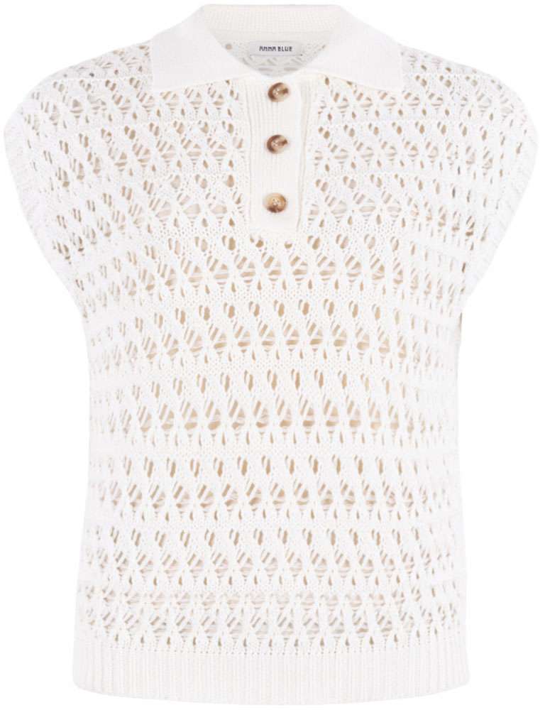 Anna Blue CrochetPolo gilet Wit