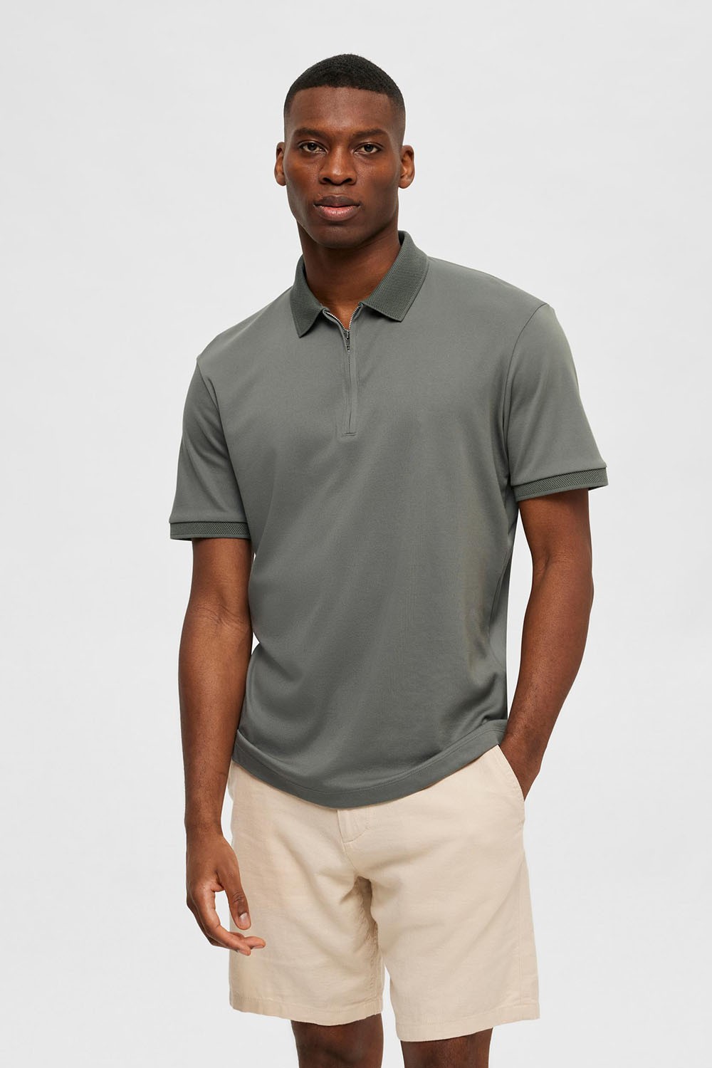 Selected Homme slhfave zip ss polo Groen Polo s Gratis