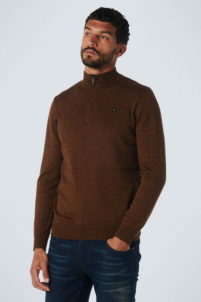 No Excess Pullover Half Zip 2 Coloured Melang Bruin