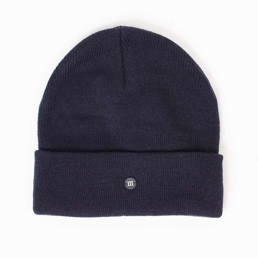 SVEN | Fine knitted hat with rubber logo III Blauw