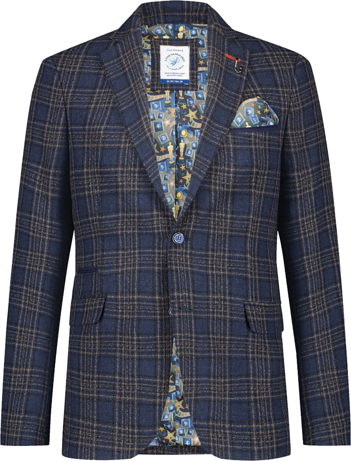 A Fish Named Fred blazer structure check Blauw