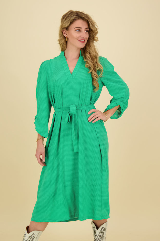 Selected Femme SLFINNA-SARA 7/8 V-NECK MIDI DRESS Groen