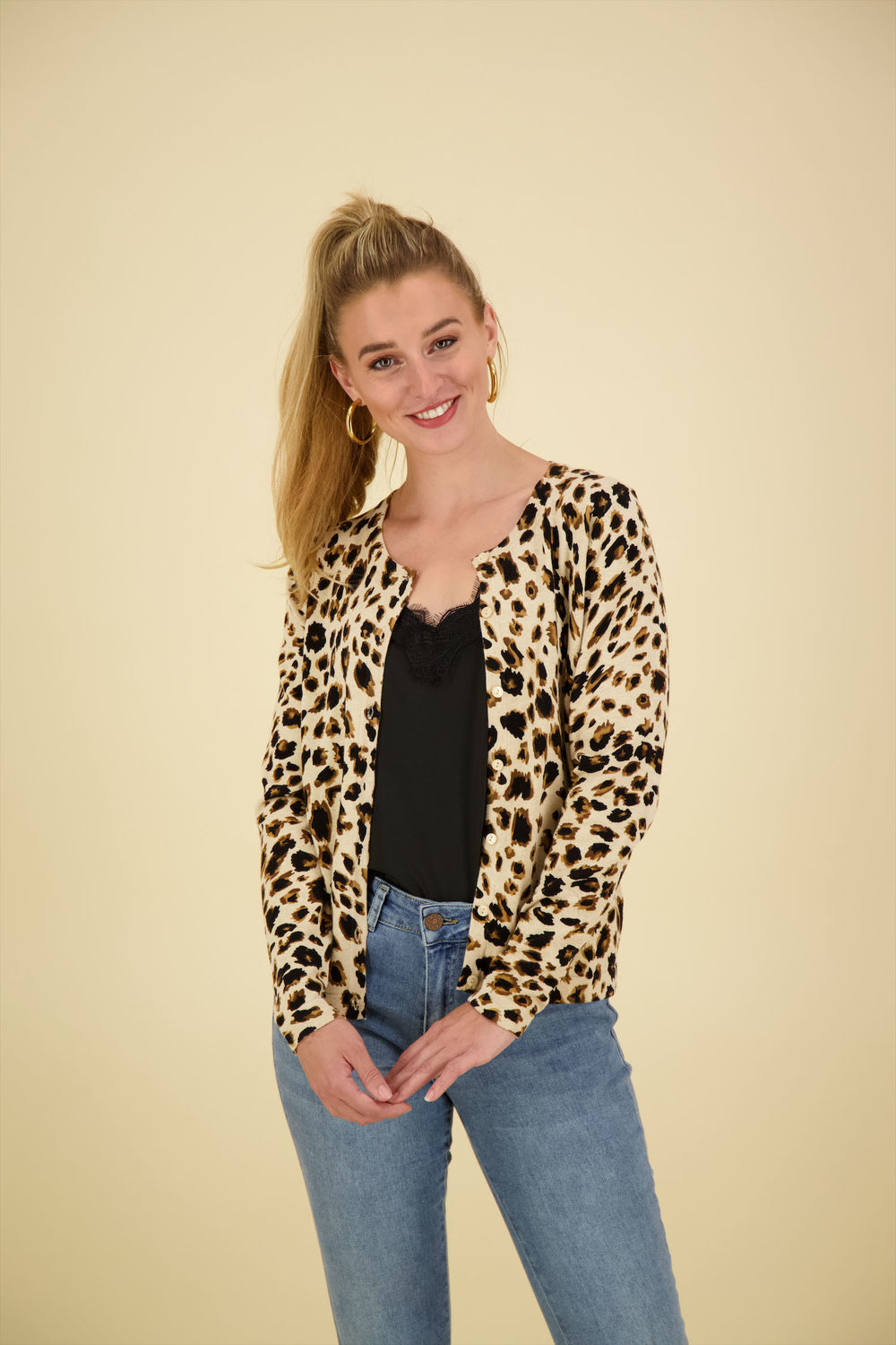 Bloomings Crew neck cardigan Bruin
