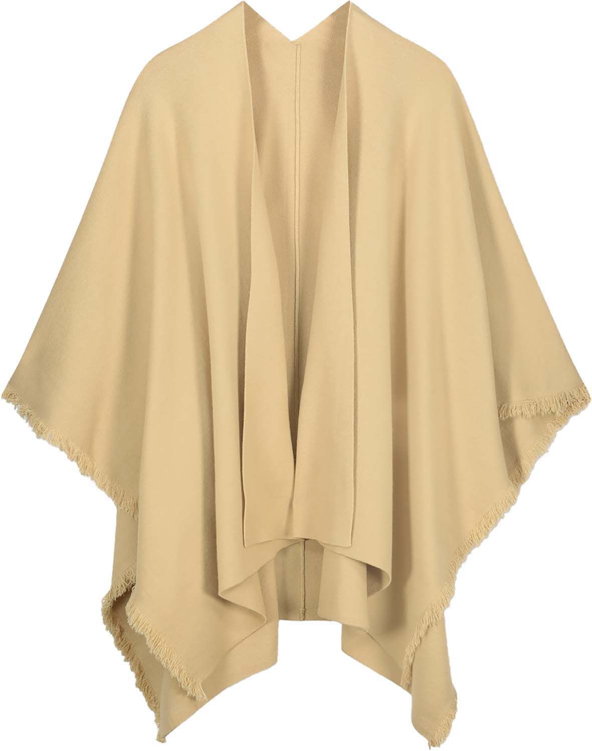 Poncho with fringes Beige
