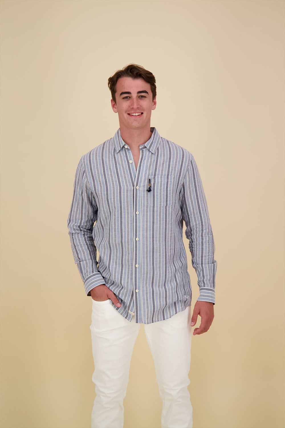 Scotch & Soda Lightweight Dobby Stripe Shirt Blauw