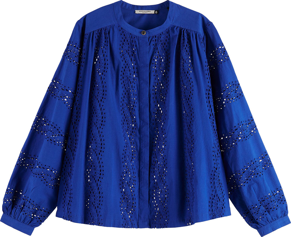Scotch & Soda Shirt with broiderie anglaise Blauw