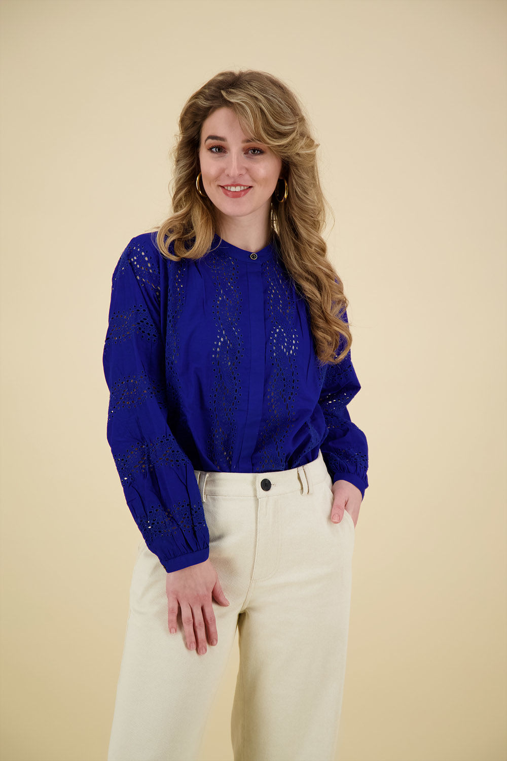 Scotch & Soda Shirt with broiderie anglaise Blauw