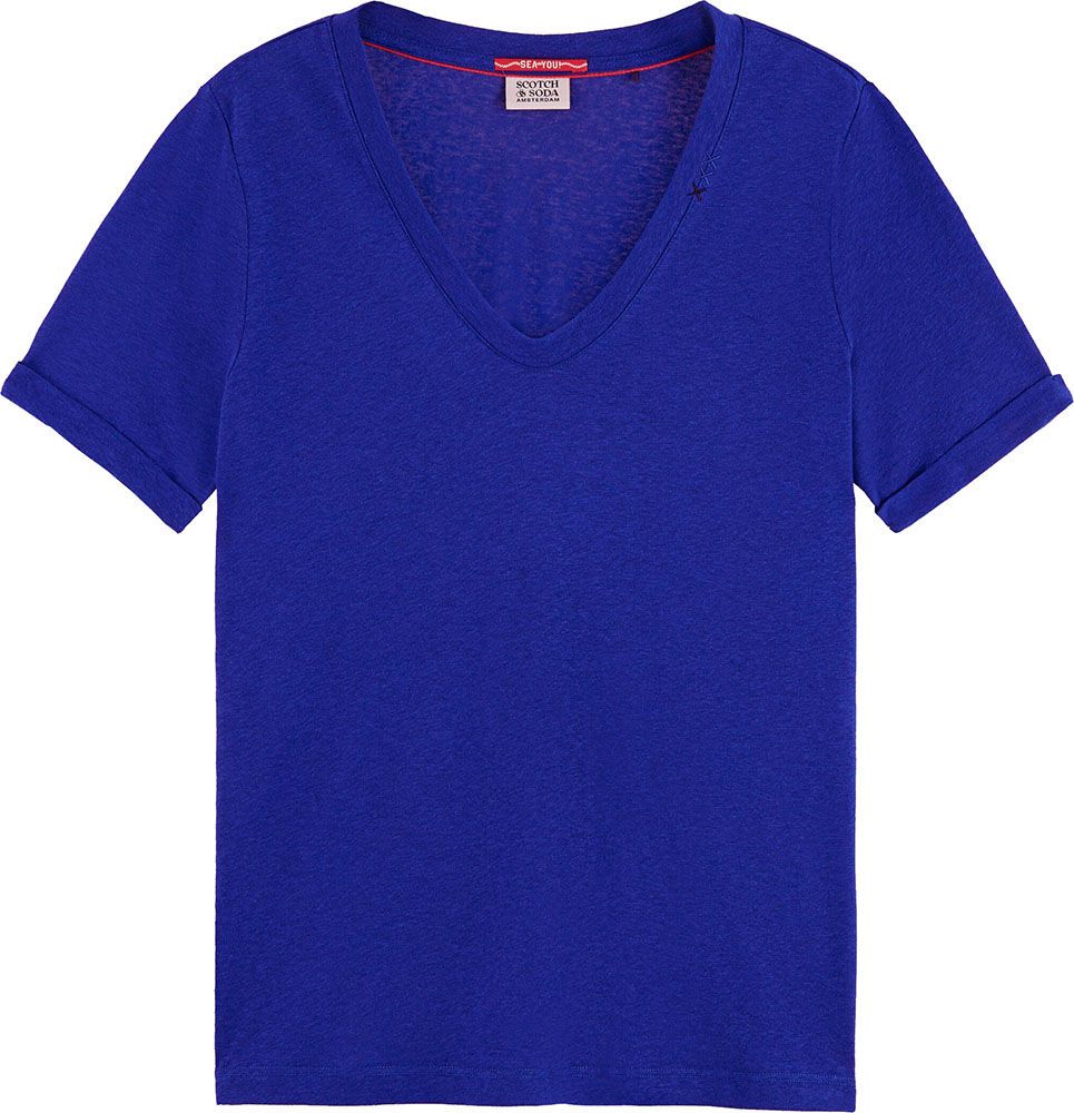 Embroidered detail V neck T-shirt Blauw