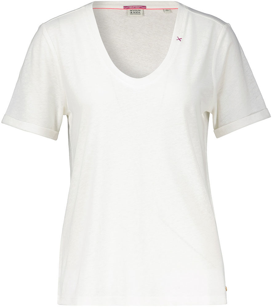 Scotch & Soda Embroidered detail V neck T-shirt Wit