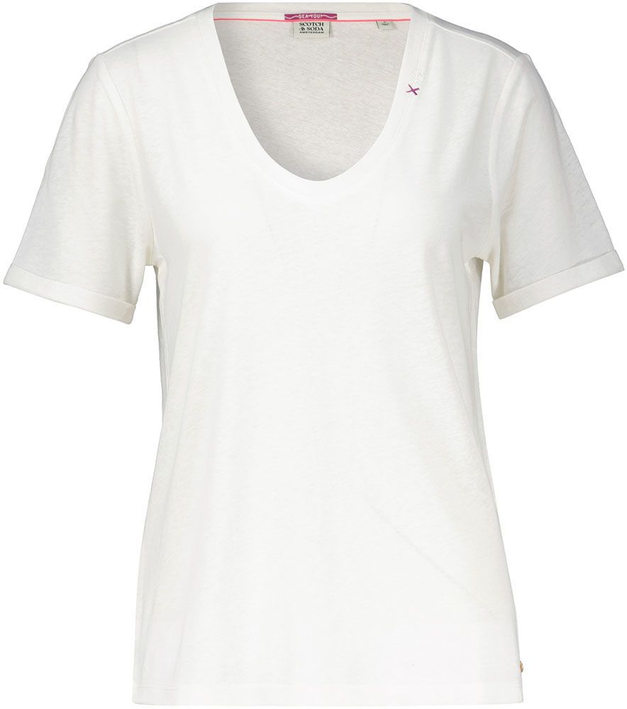 Embroidered detail V neck T-shirt Wit