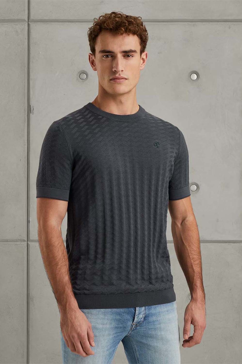 Cast Iron Short sleeve r-neck cotton modal Blauw