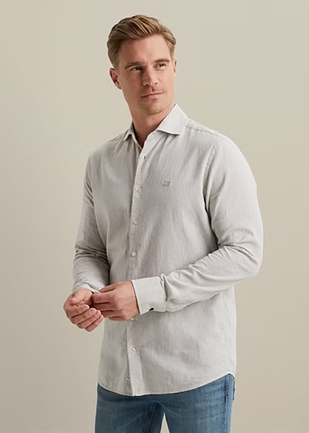 Vanguard Long Sleeve Shirt Linen Cotton ble Bruin