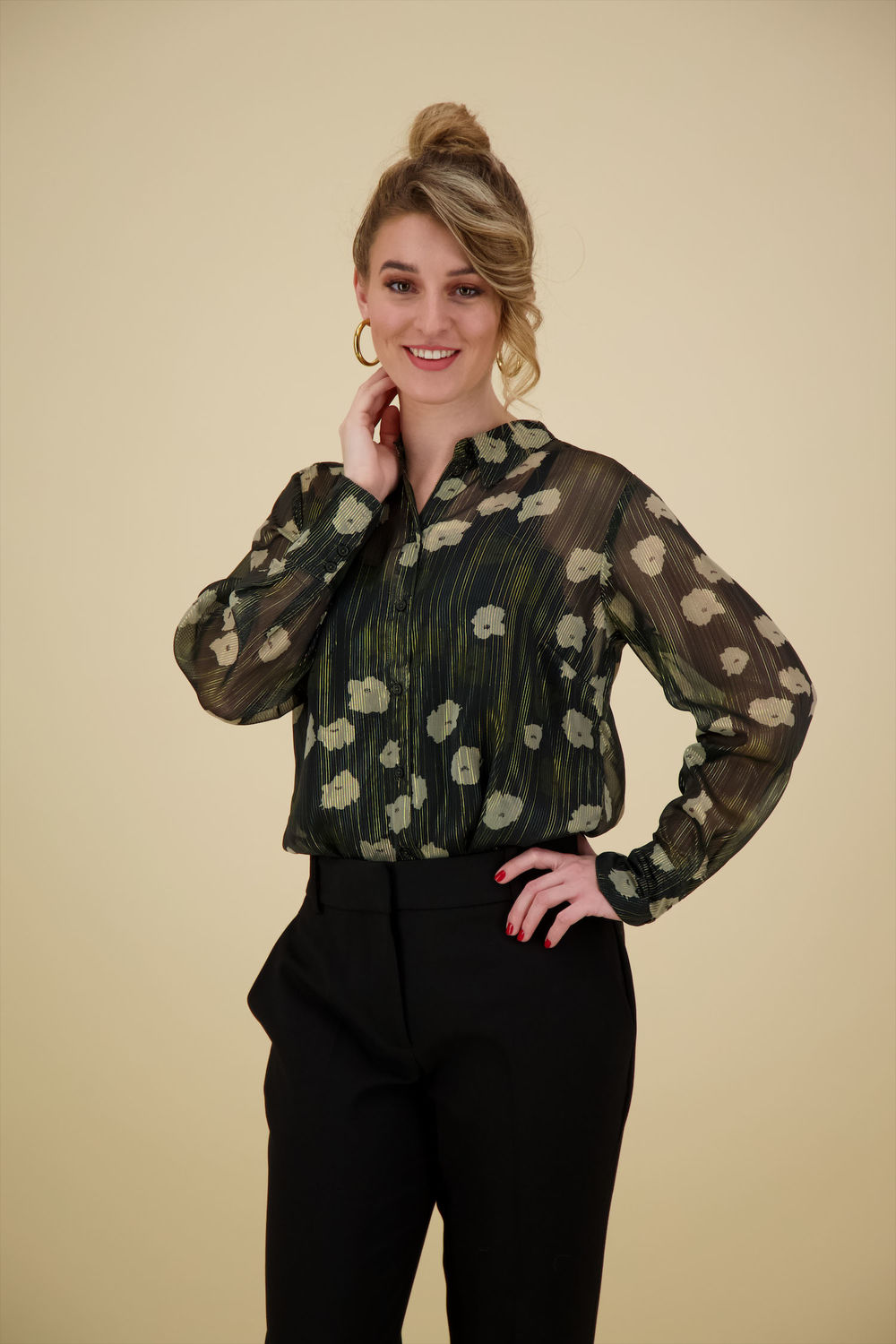 Geisha Blouse flowers & lurex Groen