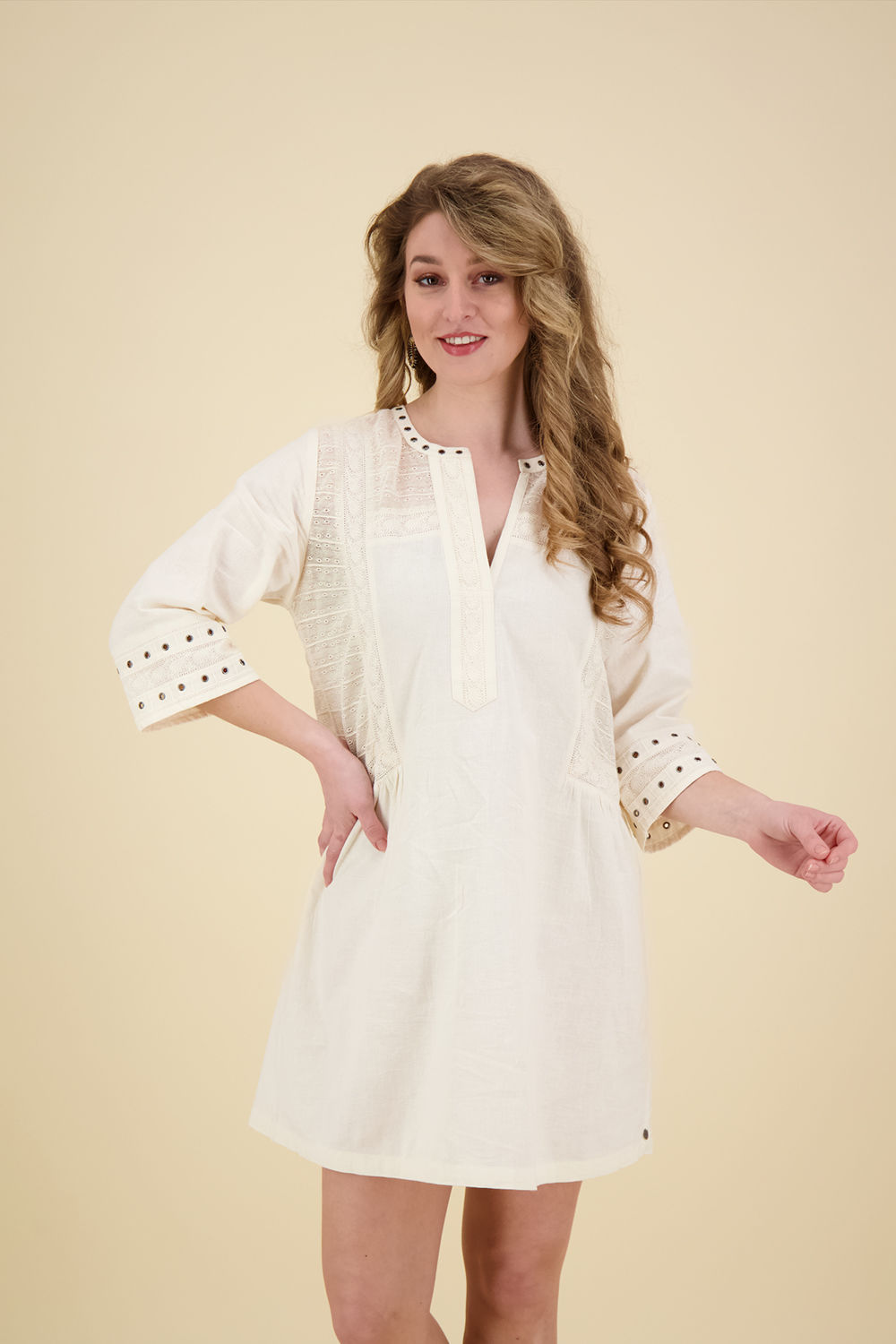 Scotch & Soda Short dress with eyelet detail Beige