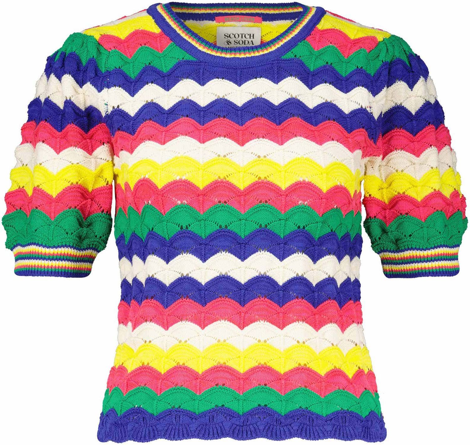 Scotch & Soda Wave stitch knitted short sleeve pu Blauw