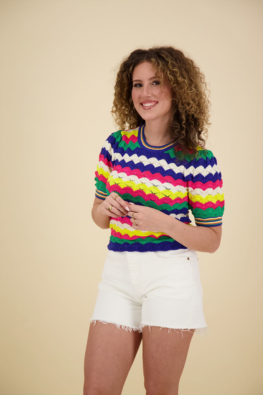 Scotch & Soda Wave stitch knitted short sleeve pu Blauw