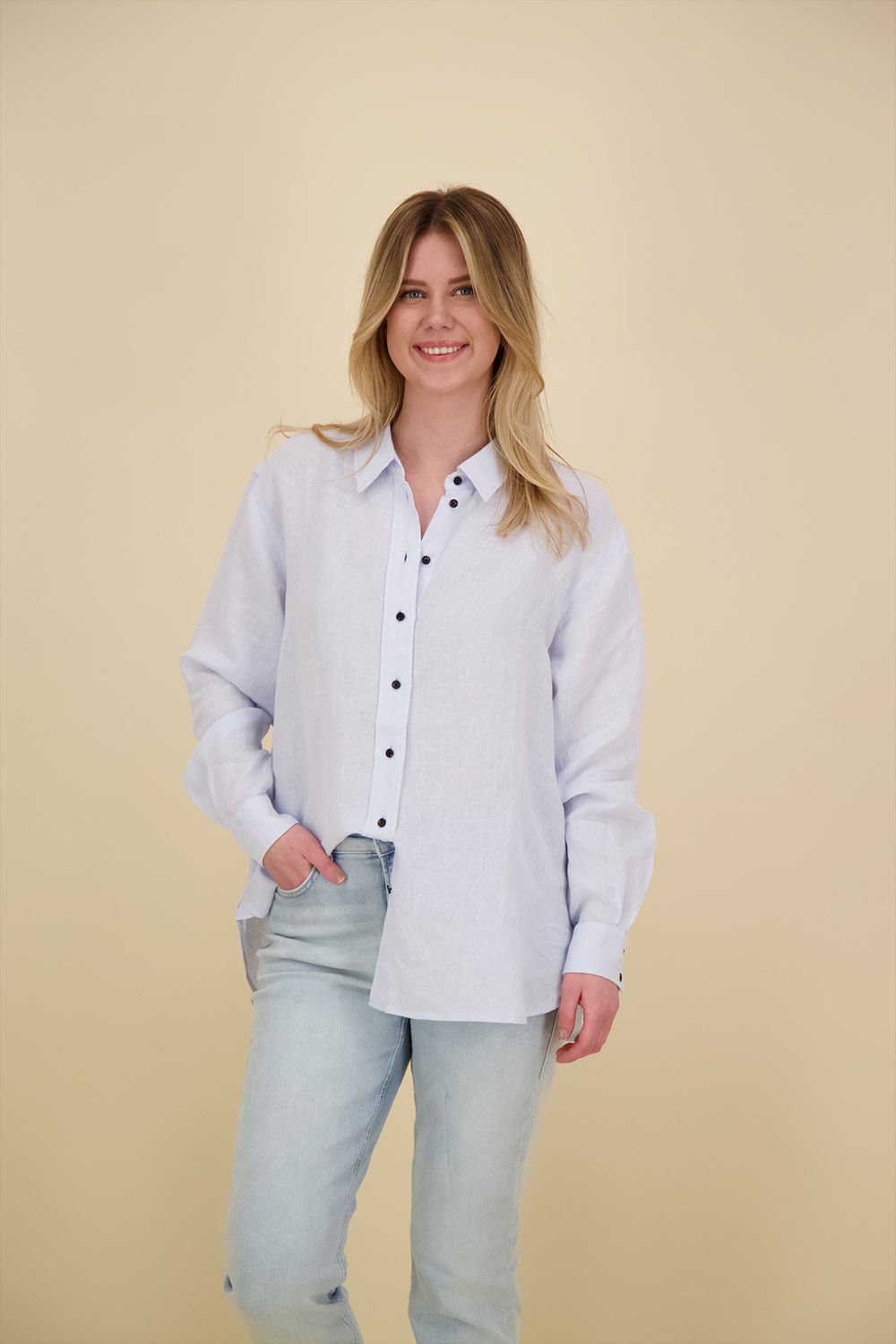 Scotch & Soda Oversized linen fit shirt Blauw