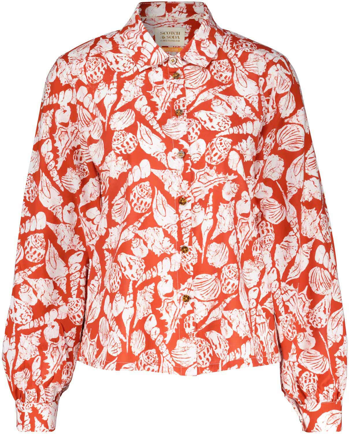 Scotch & Soda Printed balloon sleeve shirt Rood