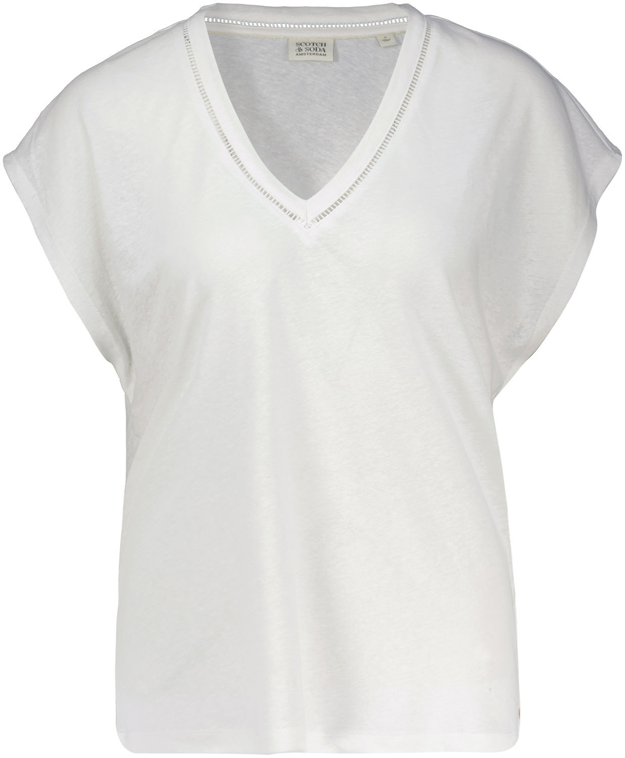 Scotch & Soda V-neck ladder detail loose fit t-sh Wit