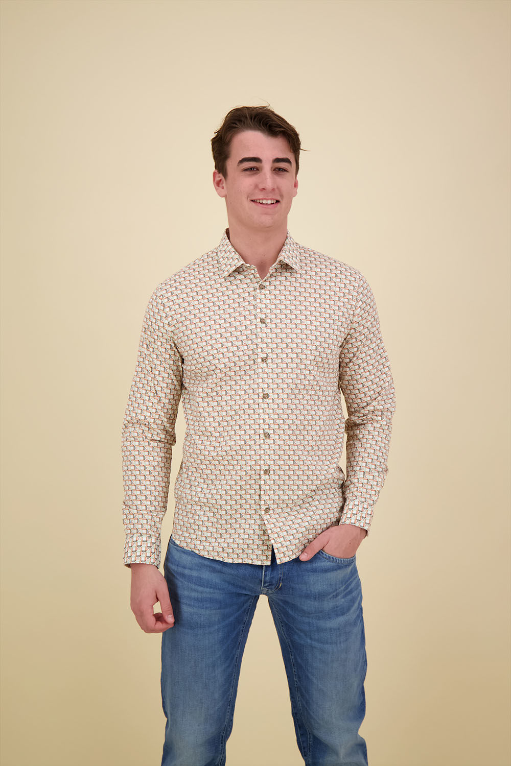 No Excess Shirt Stretch Allover Printed Oranje