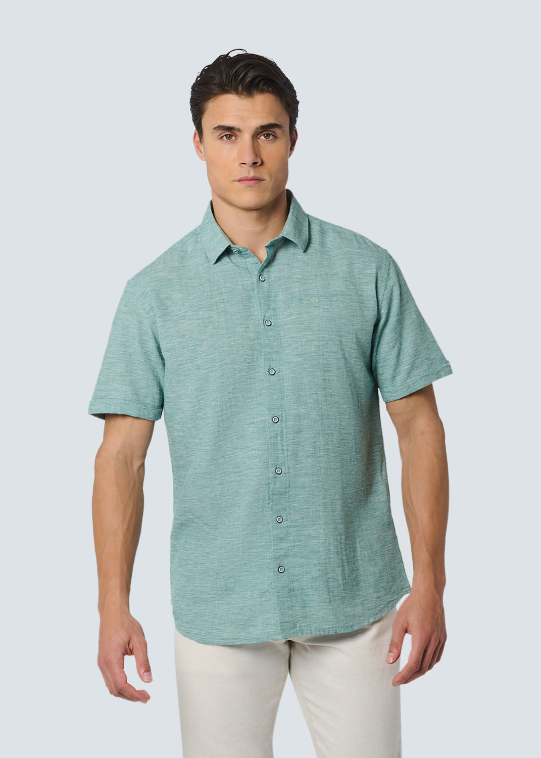 No Excess Shirt Short Sleeve 2 Coloured Melan Blauw