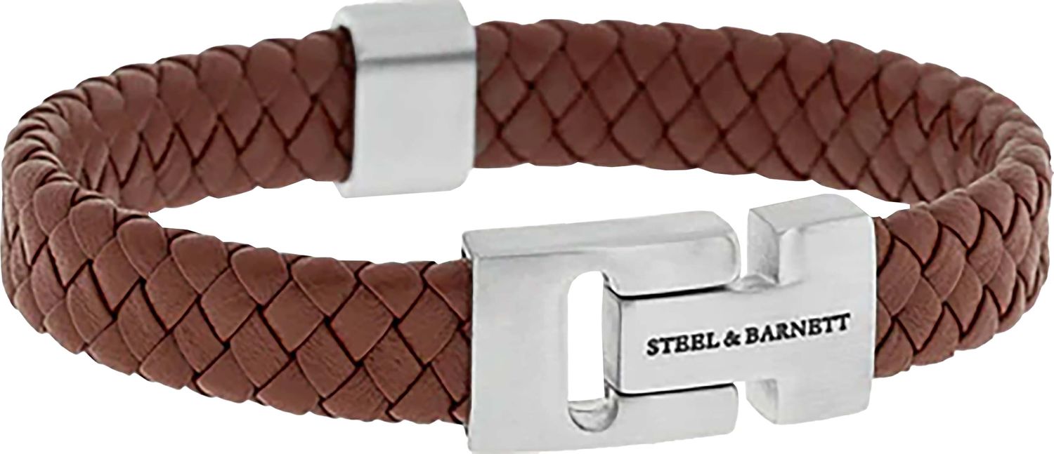 Steel Barnett Leather Bracelet Harrison Bruin Sieraden Gratis bezorging Bomont