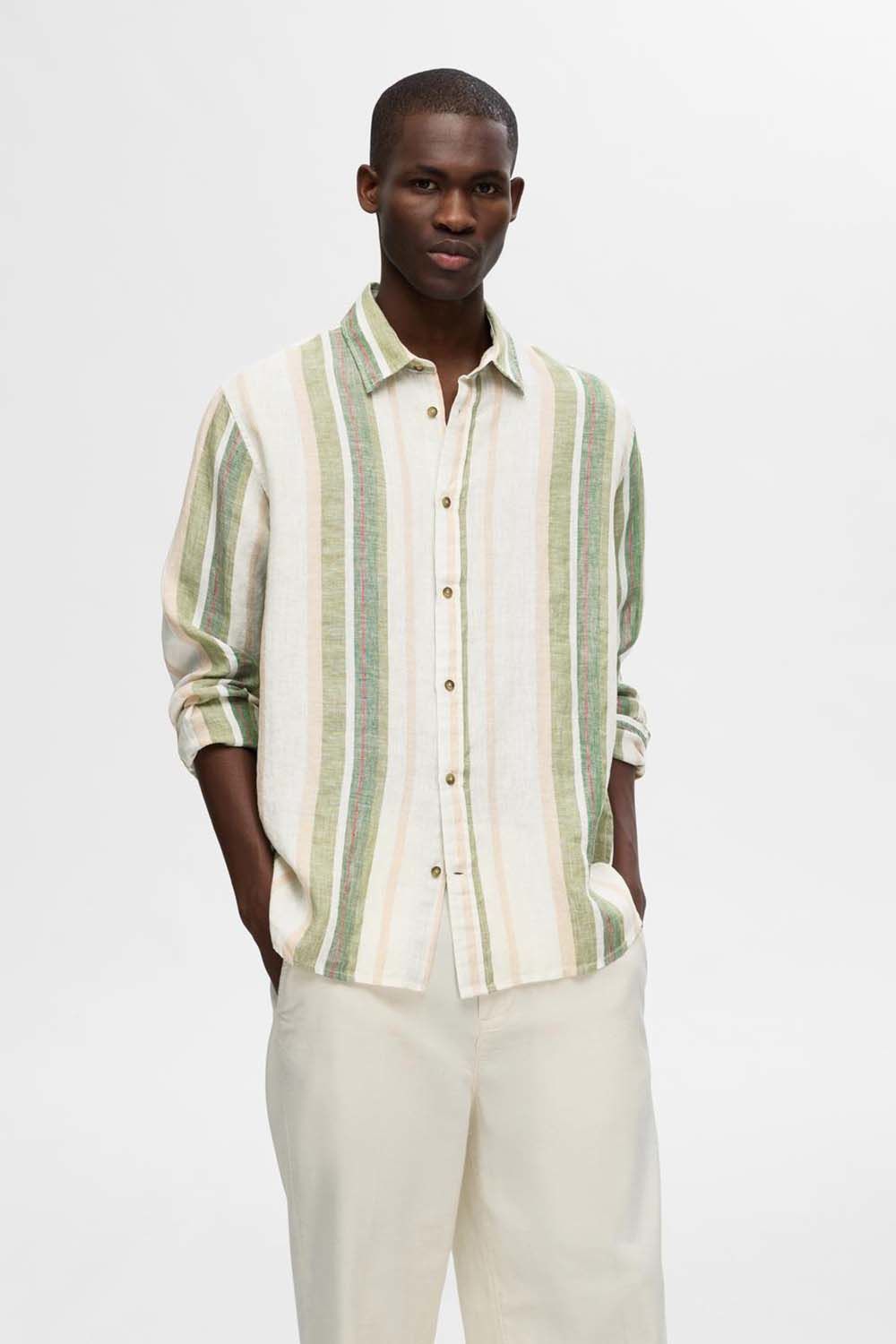 Selected Homme Overhemd Relax Streep Groen