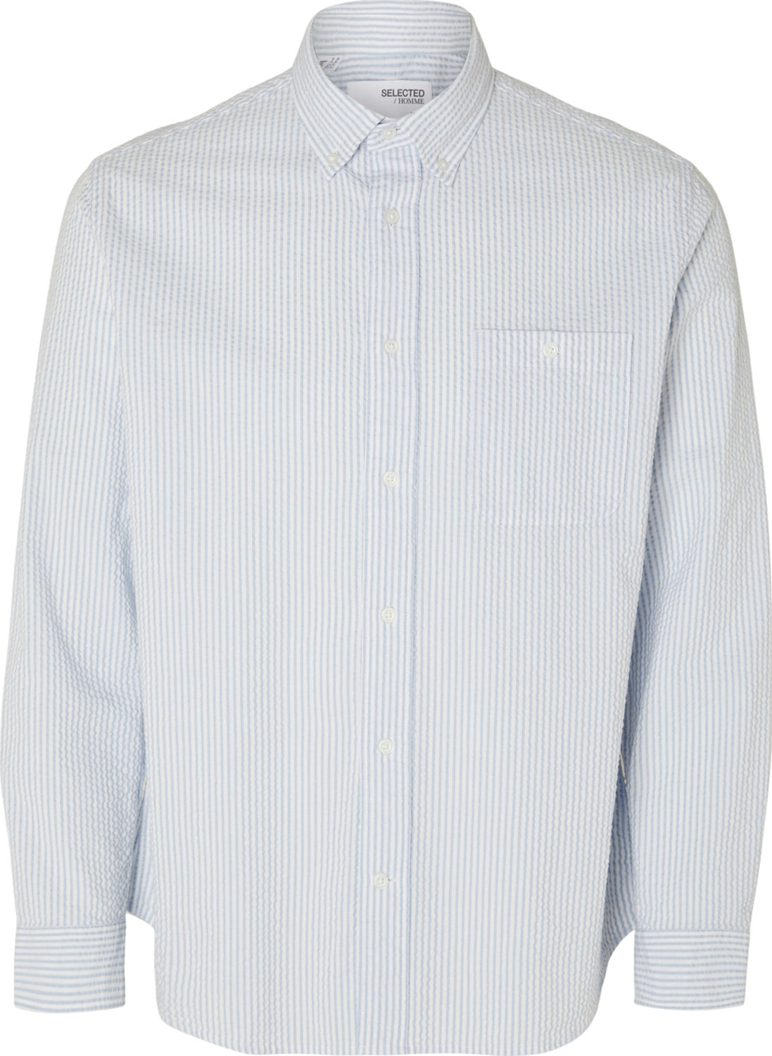 Selected Homme Overhemd REG-REIL SHIRT LS SEERSUCKER Blauw