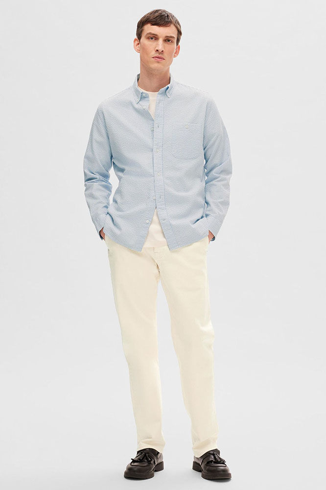Selected Homme Overhemd REG-REIL SHIRT LS SEERSUCKER Blauw