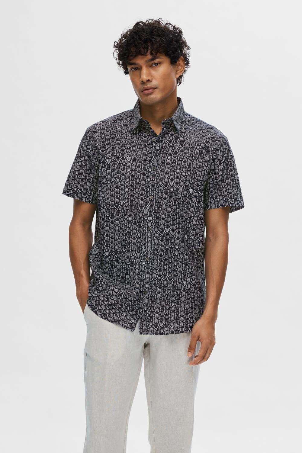 Selected Homme Overhemd REGNEW-LINEN SHIRT SS CLASSIC Blauw
