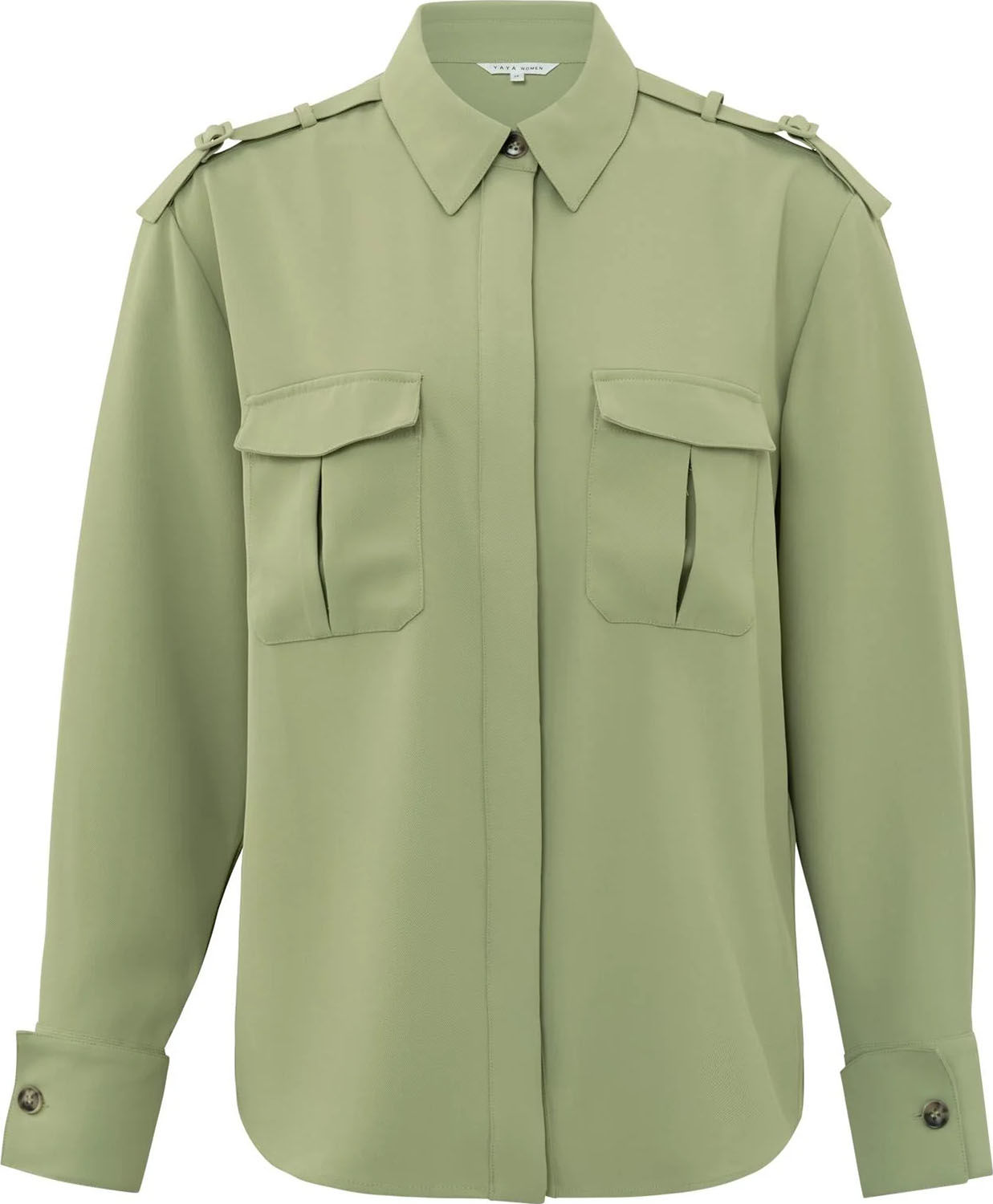 Yaya Feminine cargo blouse w. epaul Groen