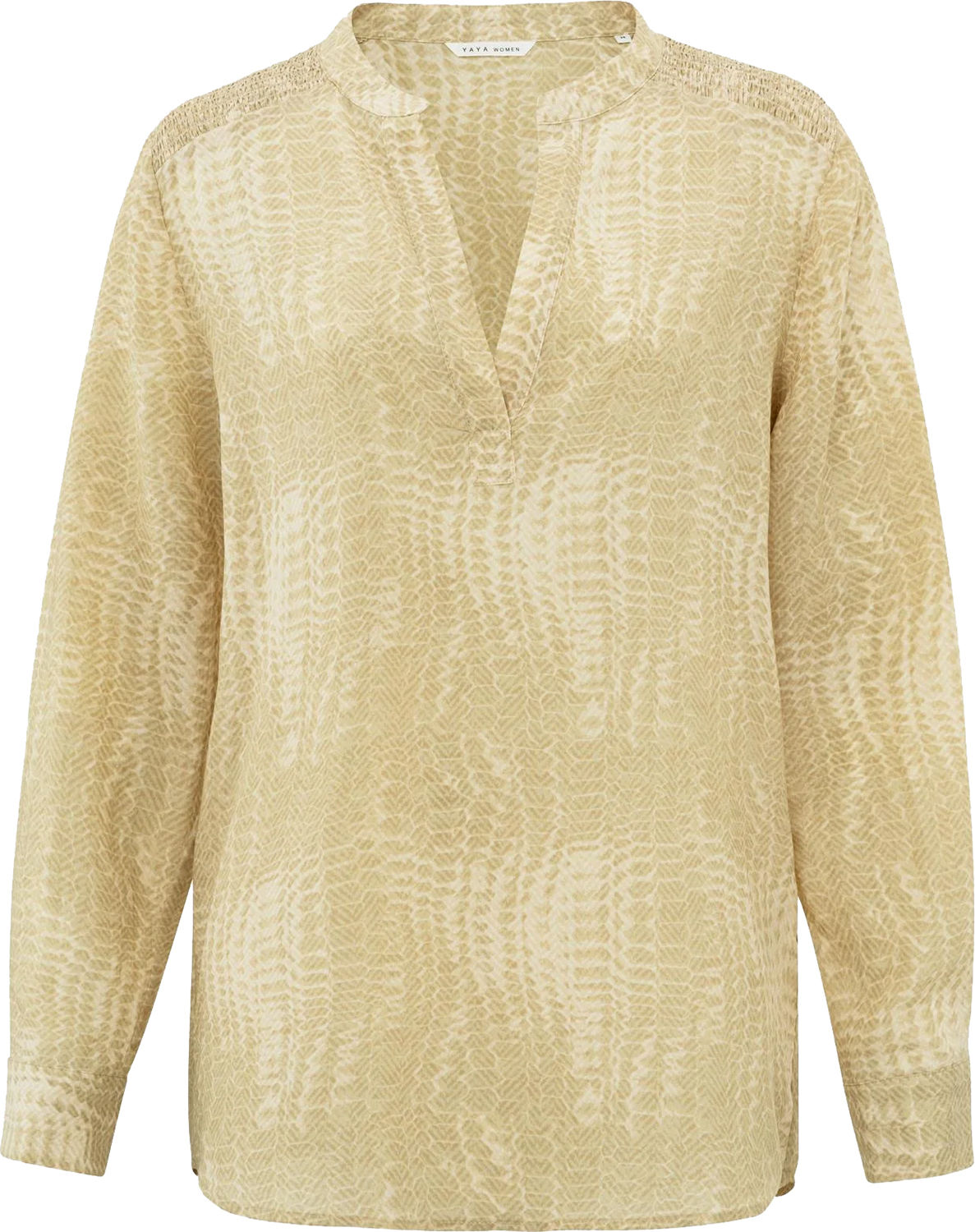 Yaya Printed v-neck top w. gatherin Lime