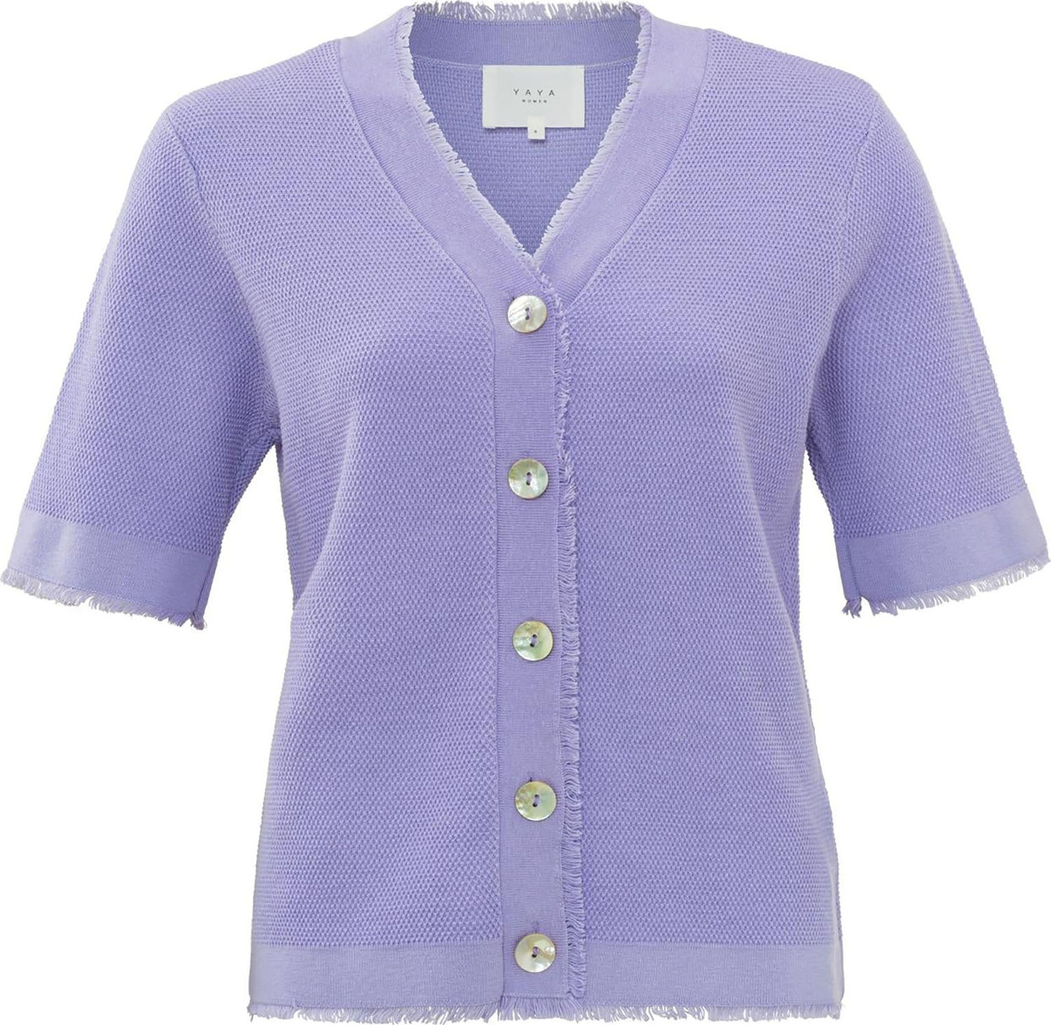 Yaya Textured cardigan with fringes Paars