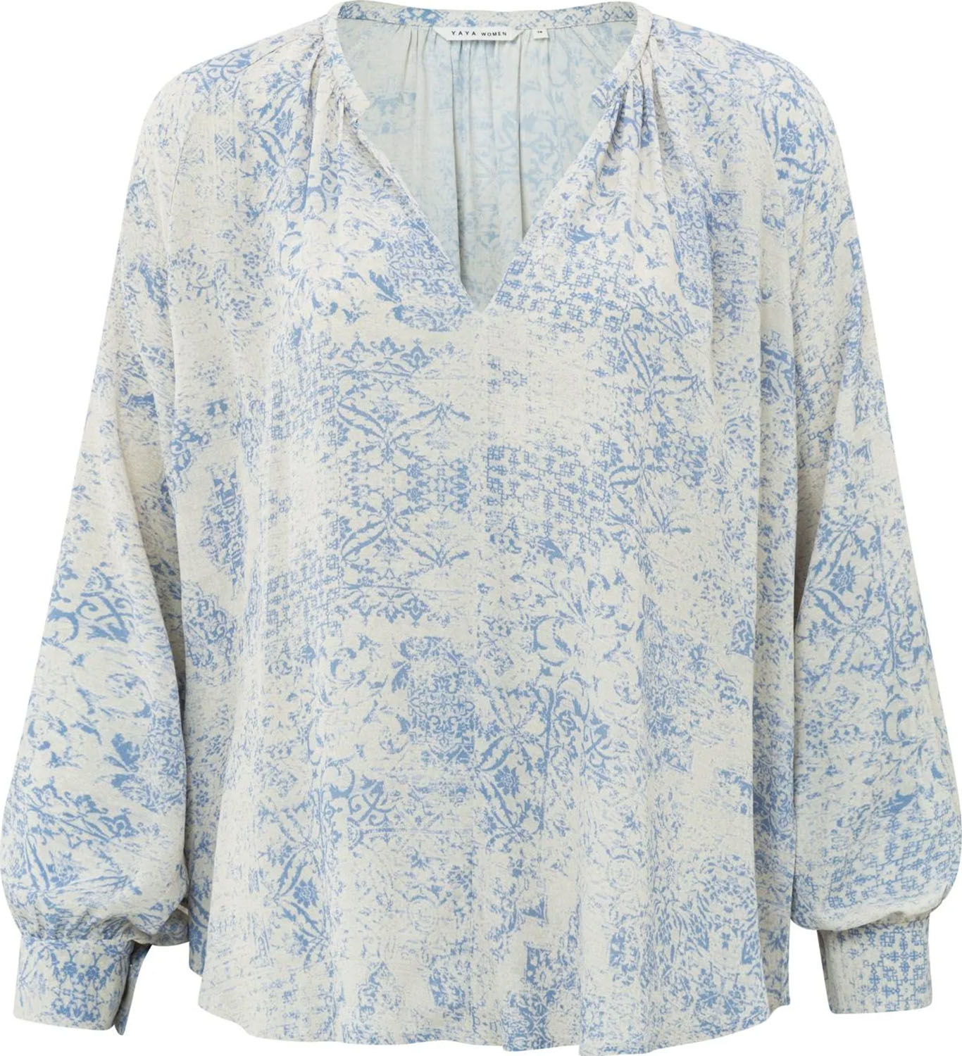 Yaya V-neck woven print top Beige